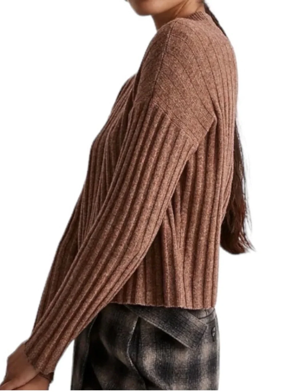 Madewell Levi Ribbed Mockneck Crop Pullover in brown | size XS